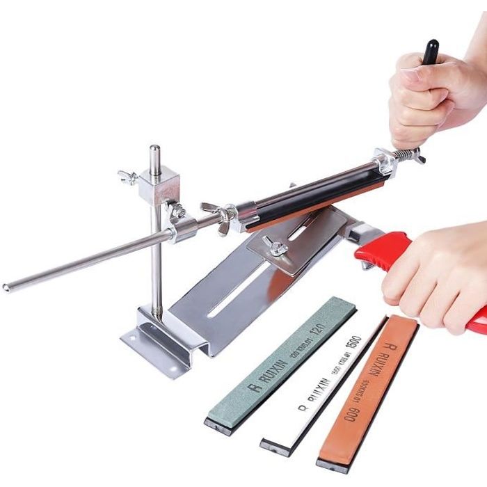 Aiguiseur De Couteaux Professionnel à Angle Fixe - 8 Pierres Rotatives (120 à 3000) - Pour Couteaux De Cuisine, Chef, Sushi - Kit Complet - 9