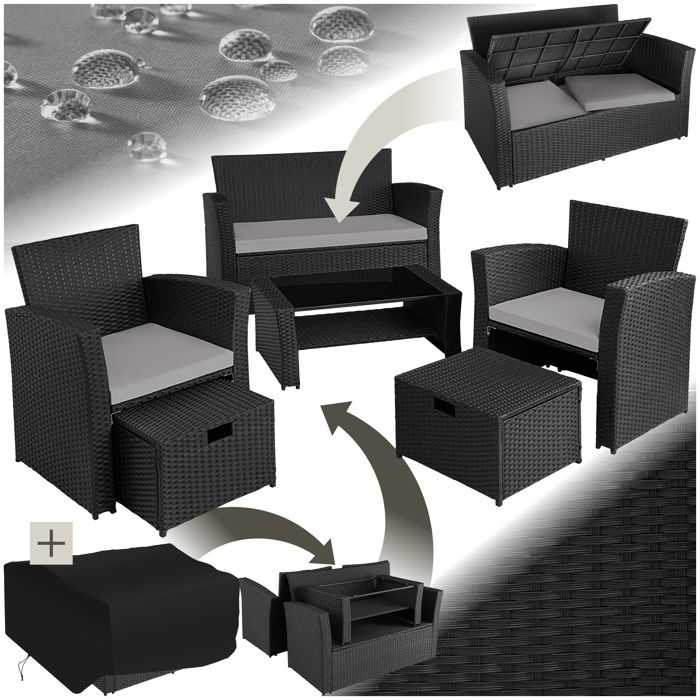 Salon de jardin - TECTAKE - Ensemble bas détente dextérieur MODENE 4 à 6 places avec table et housses amovibles - Noir/Gris Salon de jardin - TECTAKE - Ensemble bas détente dextérieur MODENE 4 à 6 places avec table et housses amovibles - Noir/Gris