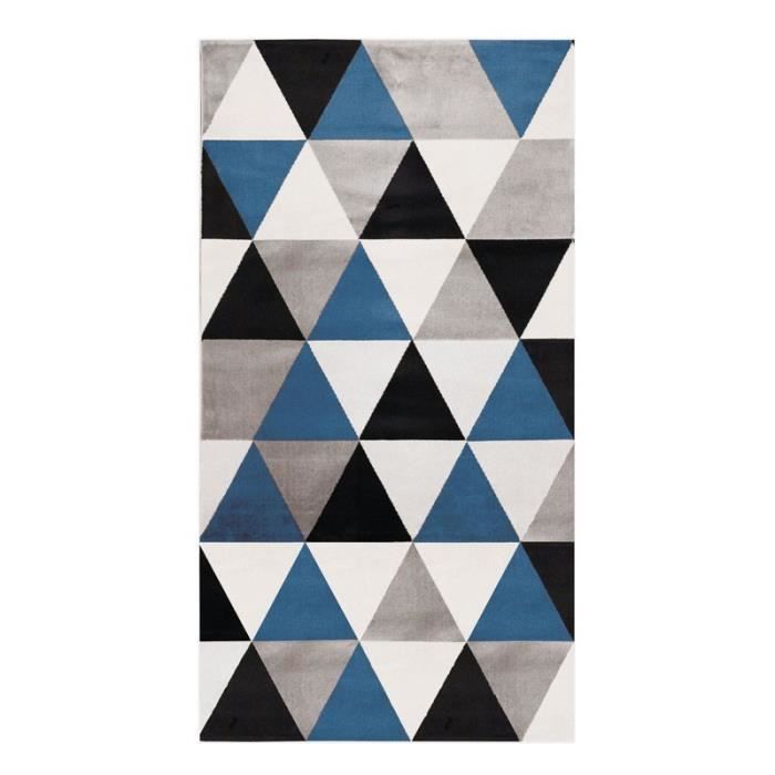 Geo Scandi Tapis Toucher tressé Triangles - Bleu - En laine synthétique - 80 x 150 cm - Pour intérieur