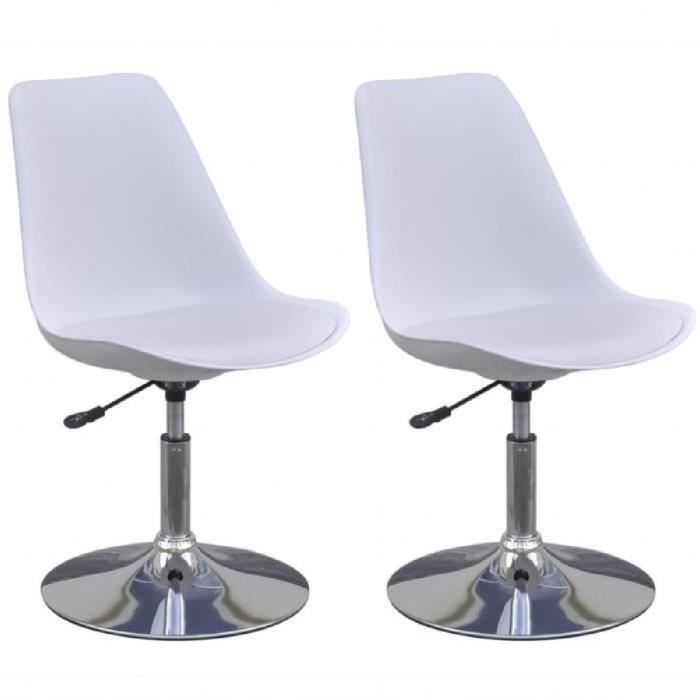 2pcs Chaises de cuisine pivotantes Blanc Réglables en hauteur Tabouret