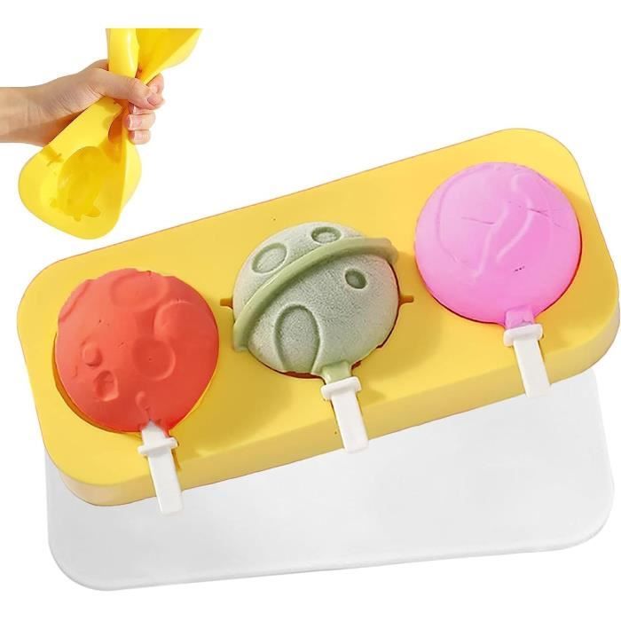Lot De 3 Moules à Glace En Silicone - Formes Dessin Animé, Sans BPA - Avec Bâtons Et Couvercles
