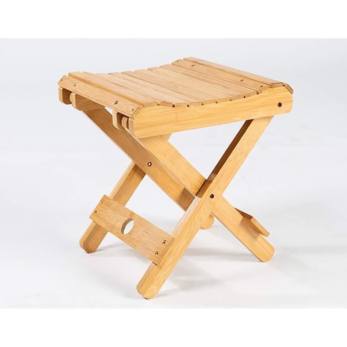 Tabouret Pliable En Bois Effet Bambou - Idéal Salle De Bain Ou Appoint - État Correct