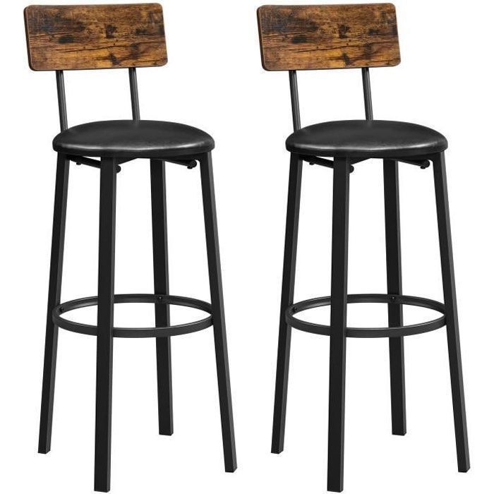 chaises de bar vasagle - style industriel - marron rustique et noir - lot de 2 - 39 x 39 x 100 cm