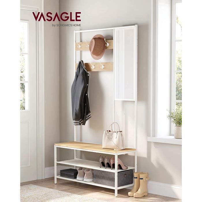 VASAGLE Meuble d’Entrée Porte-Manteaux Vestiaire 35 x 98 x 180 cm Couleur Chêne et Blanc