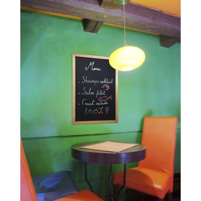 Ardoise murale Securit® avec cadre marron et un feutre craie liquide Securit®. 60x40 cm