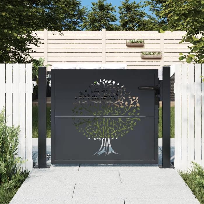 vidaXL Portail de Jardin Portillon de Patio Barrière de Sécurité Porte dExtérieure Anthracite 105x80 cm Acier 153154