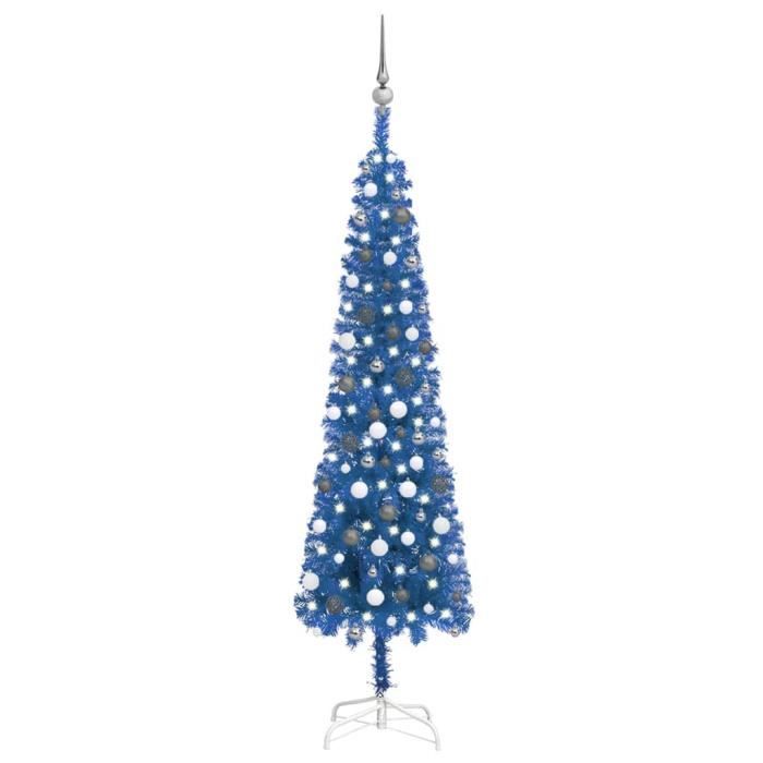 Elegant Christmas tree - Arbre de Noël mince pré-éclairé et boules bleu ...