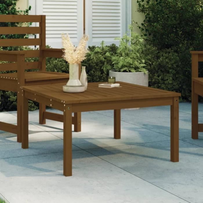 "promo"table extérieure lmt - table de jardin marron miel 82,5x82,5x45 cm bois massif de pin 9kg