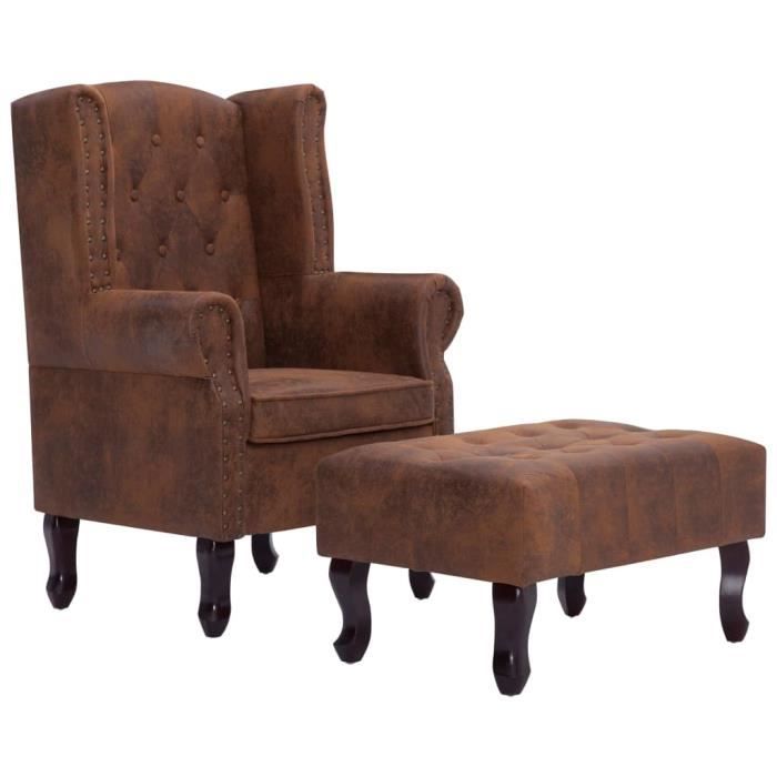 fauteuil chesterfield et repose-pieds marron similicuir daim hao-0f080501281277