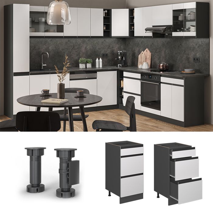 Meuble cuisine R-Line Anthracite Haute brillance 60cm avec tiroirs, sans PT Vicco | Anthracite Haute brillance/Anthracite | Meuble bas à tiroirs 60 cm | 406673148784403
