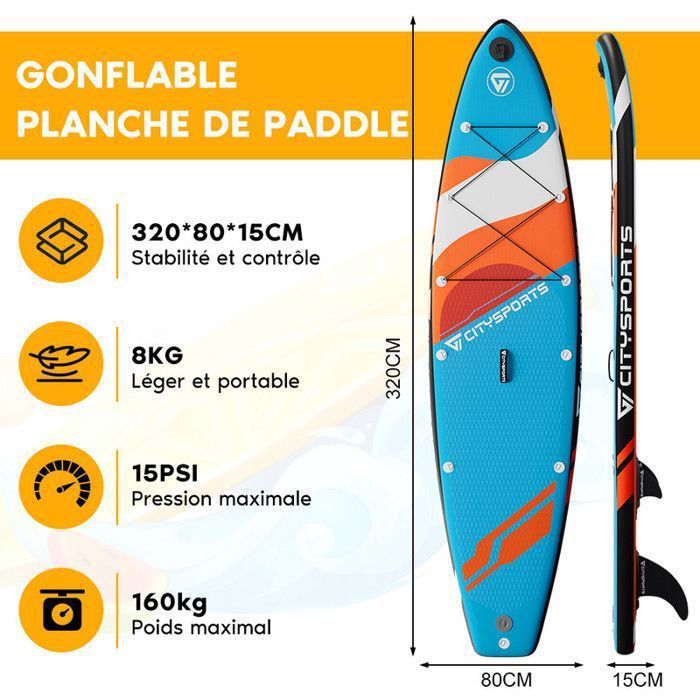 Planche SUP Gonflable Fuxtec Aqua Cruiser - 320x81x15cm - 150kg - Sac Inclus + Paddle Réglable