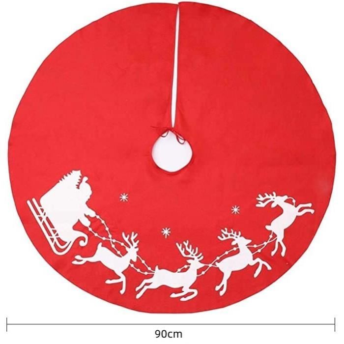 Jupe De Sapin De Noël Rouge Ronde 90cm - Couvre-Pied Élégant Pour Arbre De Noël Festif