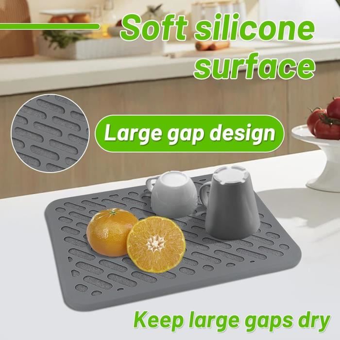 Grand Tapis De Séchage Vaisselle En Silicone Avec Éponge Brosse Silicone Vaisselle, Tapis