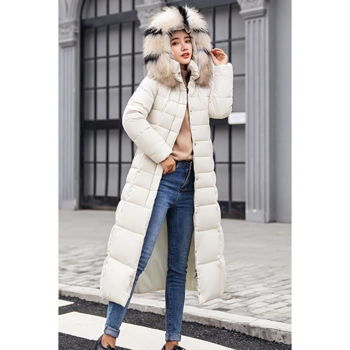 Femme Doudoune Longue Doudoune Hiver Zippe Epais Chaud Rembourree Doudoune avec Capuche Fausse Fourrure Beige Beige Cdiscount Pret a Porter