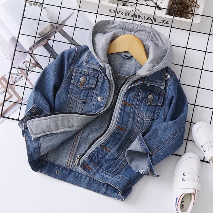 Veste en Jean Denim Garcon De 5 a 14 ans Casual avec Capuche amovible