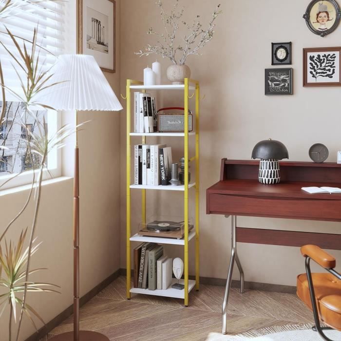 Étagère Bibliothèque Furinno Jaya 5 Niveaux - Réglable, Couleur Chêne Ambré - 24x62x180 Cm - Pour Bureau Ou Salon