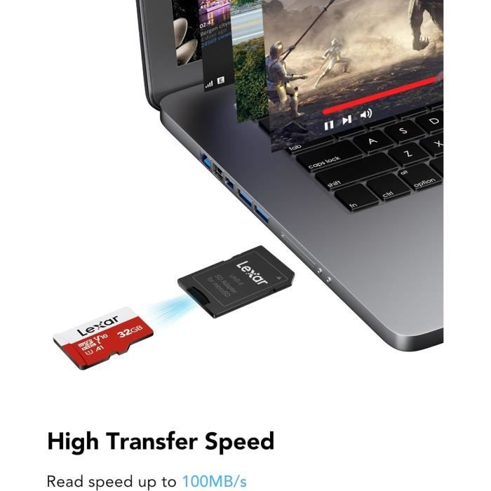 Carte Micro SD 32 Go - Haute Vitesse - Avec Adaptateur - Compatible Appareil Photo, Smartphone, GoPro