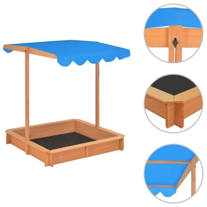 IDMarket - Bac à Sable Kids Bois avec Toit ouvrant 32 - Jeux