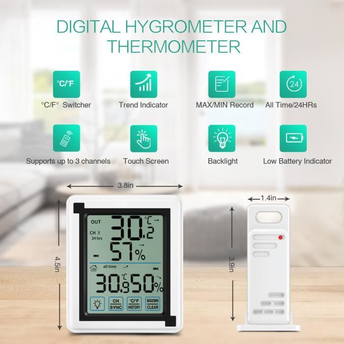 Hygromètre Nomestic® Bluetooth - Hygromètre intérieur - Humidimètre -  Thermomètre
