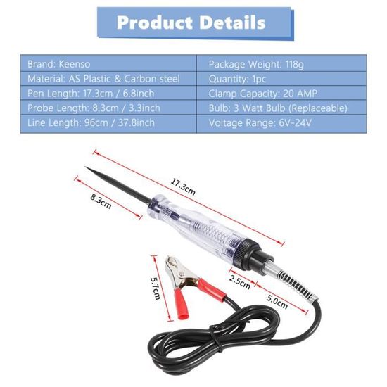 Testeur De Circuit Voiture 6V 12V 24V - Stylo Détecteur De Tension Avec Lampe Témoin - Idéal Pour Vérifier Fusibles, Phares, Câbles