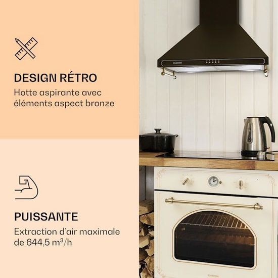 Hotte Aspirante Klarstein Victoria 60 Cm - Tiroir Rétro, 358 M³/h, Classe A++, LED, Filtres Charbon | Hotte Cuisine Silencieuse Crème