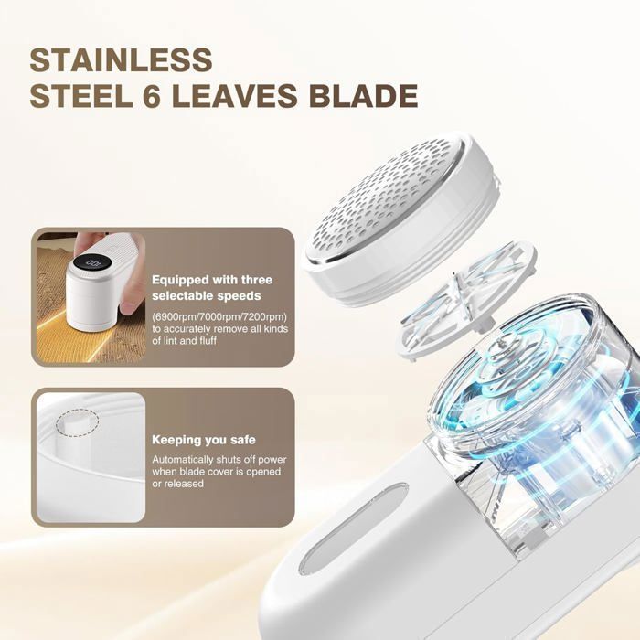 Rasoir Anti-bouloche Rechargeable - 3 Vitesses, 5W, écran LED - Pour Vêtements, Meubles, Tissus