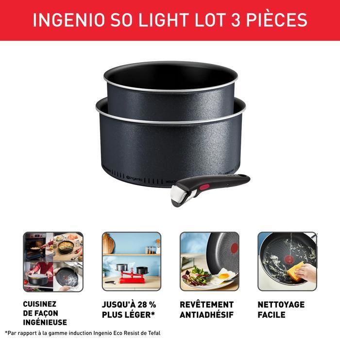 Tefal Ingenio Neo Family Set 3 - Lot De 3 Poêles (28cm + 26cm) Anti-Adhésif Durable - Pour Gaz, Céramique, Halogène - Noir - 8