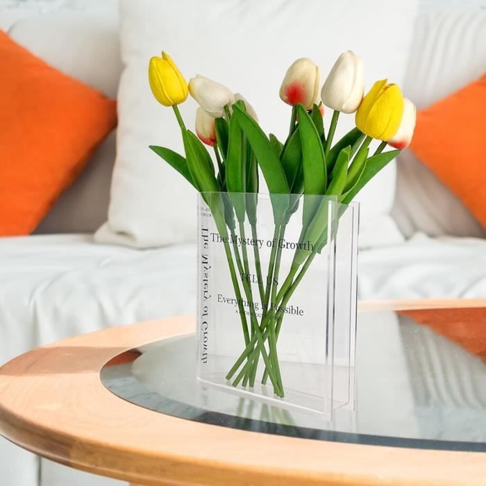 Vase En Forme De Livre Transparent - 20x15x4 Cm En Acrylique - Pour Fleurs Fraîches Ou Séchées, Décoration Salon/bureau - 7