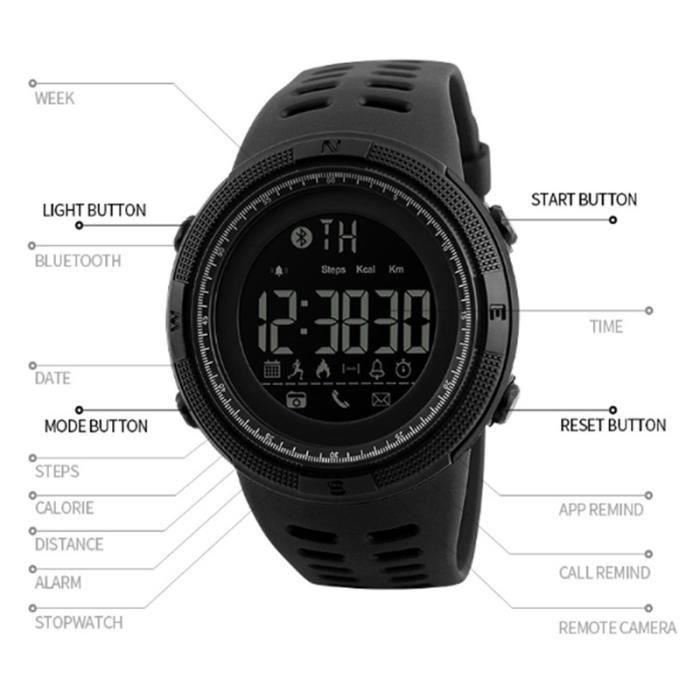 SKMEI 1250 Hommes Montre Intelligente Chrono Calories Podom tre