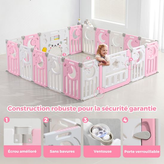Gcarebb Parc Bébé Pliable XXL Modulable - Barrière Sécurité Enfant Avec Verrouillage (12-16 Panneaux)