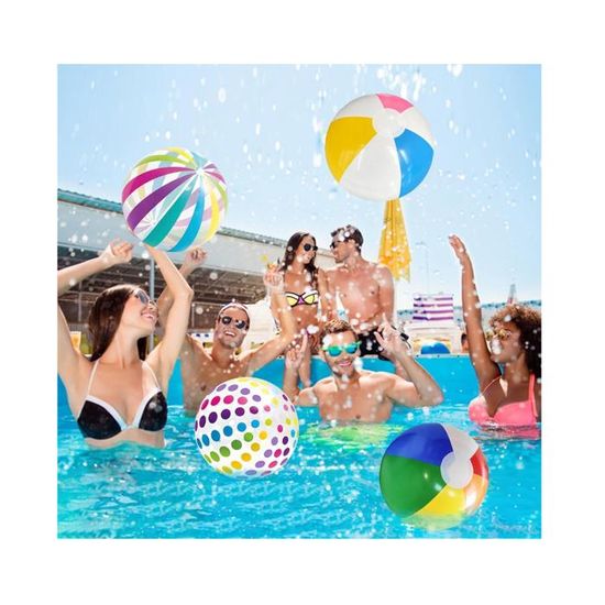 QEDBOJE – Lot 4 Ballons De Plage Gonflables – 30 Cm – Couleurs Arc-en-ciel – PVC Inodore – Pour Piscine, Plage, Jeu Enfant