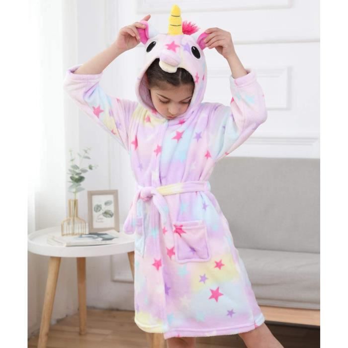 Doux licorne peignoir a capuche vetements de nuit cadeaux de licorne pour filles etoile 10 11 ans 26 Cdiscount Maison