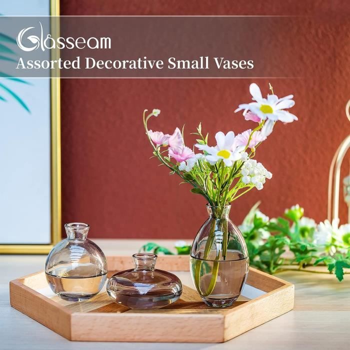 Petit Vase Verre Fleur Decoratif: 12Pcs-3Ensembles Gris Vintage Mini Vase  Aesthetic Etroit Pot Fleurs Interieur Decoration S[u793]