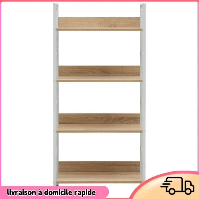Libreria A 4 Ripiani In Truciolato Rovere – Struttura Mista Legno E Acciaio, Stile Scandinavo, 60x27,6x124,5 Cm
