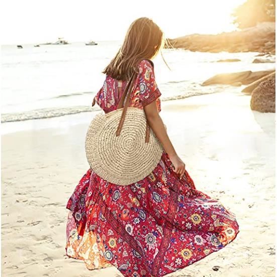 Sac plage rond paille online