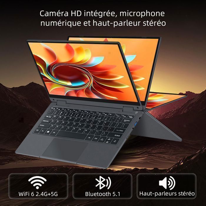 Ordinateur Portable 2 En 1 Elepad 12 Pouces – Écran Tactile Windows 11, 4 Go RAM, 256 Go SSD – Idéal Pour études Et Télétravail