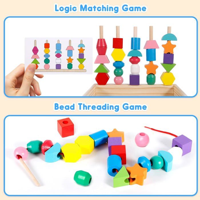 Jeu De Perles Montessori – Tube à Essai, Pince Et Plateau Bois – Tri Des Couleurs Et Comptage – 15 Cartes Double Face – Motricité Fine