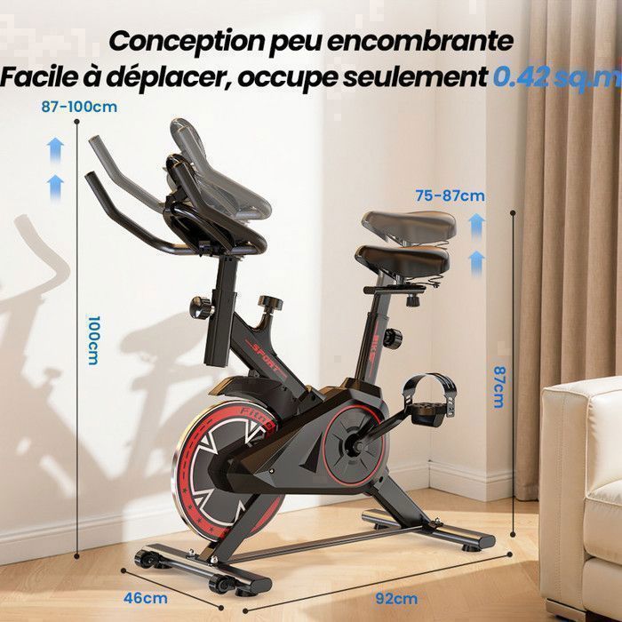 Vélo D’appartement Bonplus – Spinning Avec écran LCD, Volant 10 Kg, Résistance Réglable, Selle Ajustable 76-98 Cm
