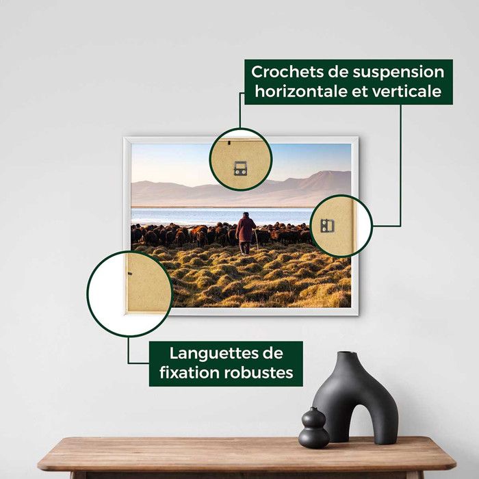 Cadre photo en bois clair naturel 40x60 cm – Verre acrylique incassable – Compatible passe-partout – 100% recyclable – Ceanothe