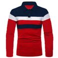 Homme Polo Shirt Polo de Golf Col Classique Manches Longues Polo Shirt Casual Rouge-0