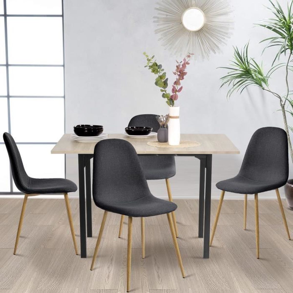 Ensemble A Manger 1 Extensible Table En Bois Et 4 Noir Chaises