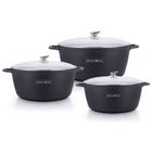 AC-DÉCO Casseroles et marmites - Set de 3 casseroles 36-40-44 cm avec couvercles - Revêtement effet pierre antiadhérent Noir