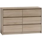 HUCOCO IRIS 120 - Commode de chambre - 6 tiroirs - 120x40x75cm - Meuble de rangement - Style Scandinave - Dressing - Sonoma