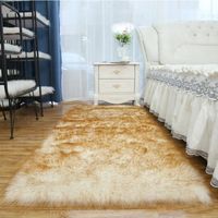 Tapis, 60*180cm tapis Shaggy tapis de chambre à coucher tapis de salon tapis en fausse laine tapis de sol (blanc jaune)