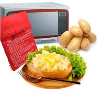 2pcs / pack rouge cuiseur lavable sac de pommes de terre au four   micro-ondes de cuisson de pommes de terre rapide rapide