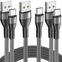 3x Câble USB-C 3A Nylon Charge Rapide pour Samsung Galaxy A12 A13 A14 A03s A04s A22 A23 A24 - 1M Gris