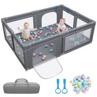 Parc Bébé rectangulaire avec 50 boules - Portable Centre d'activités Pour Enfants - 200 x 150 x 68 cm - Gris foncé