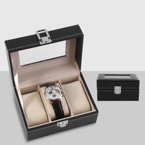 BOITE A MONTRE Haut de gamme 3 slot PU montre protection boîte en cuir boîte de rangement de montre -CHE