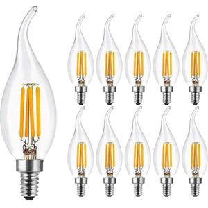 AMPOULE - LED Lot de 10 Ampoule Filament Bougie LED E14, 4W  LED Ampoule E14 Ampoules Culot Vintage Edison Blanc Chaud 2700K  (Non Dimmable)