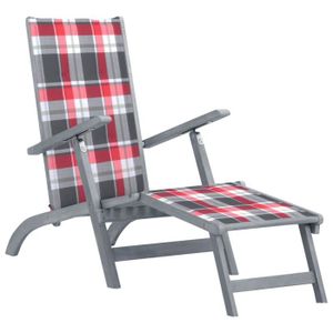 FAUTEUIL JARDIN  Style FR Chaise - Contemporain - Fauteuil de terrasse avec repose-pied et coussin Acacia solide®AHZZOV®